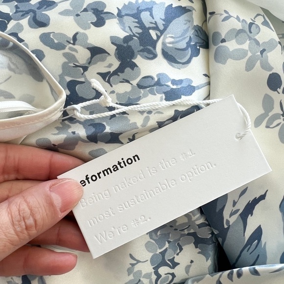 NWT REFORMATION Poppies Cutout Silk White Blue Floral Maxi Dress Sz 12 - Picture 6 of 6